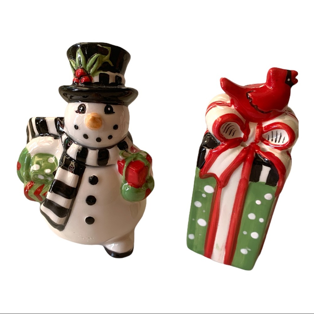 NIB Fitz & Floyd FROSTY'S FROLIC Ceramic Snowman Salt & Pepper Shaker Christmas